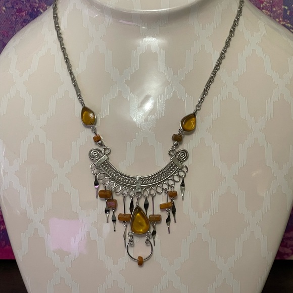 Jewelry - Ornate Amber and Crystal Pendant Necklace - Handmade from Thailand
